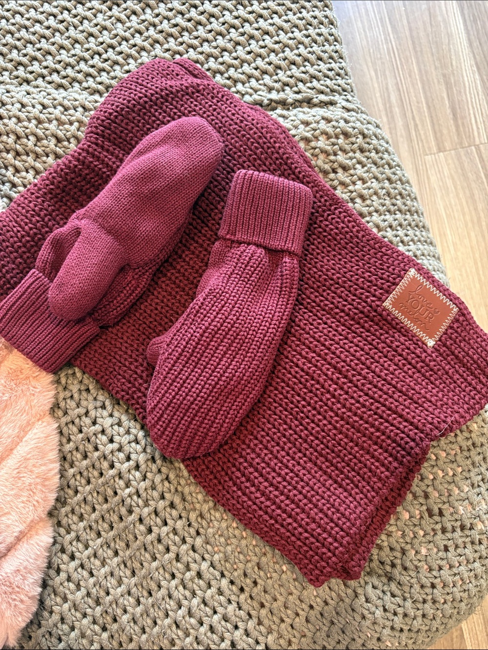 Love Your Melon Burgundy Knit Mittens and Scarf Set